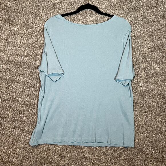 Lands End Shirt Womens 1X Blue Short Sleeve Tshirt Square Neck Plus Size Stretch - Picture 8 of 8